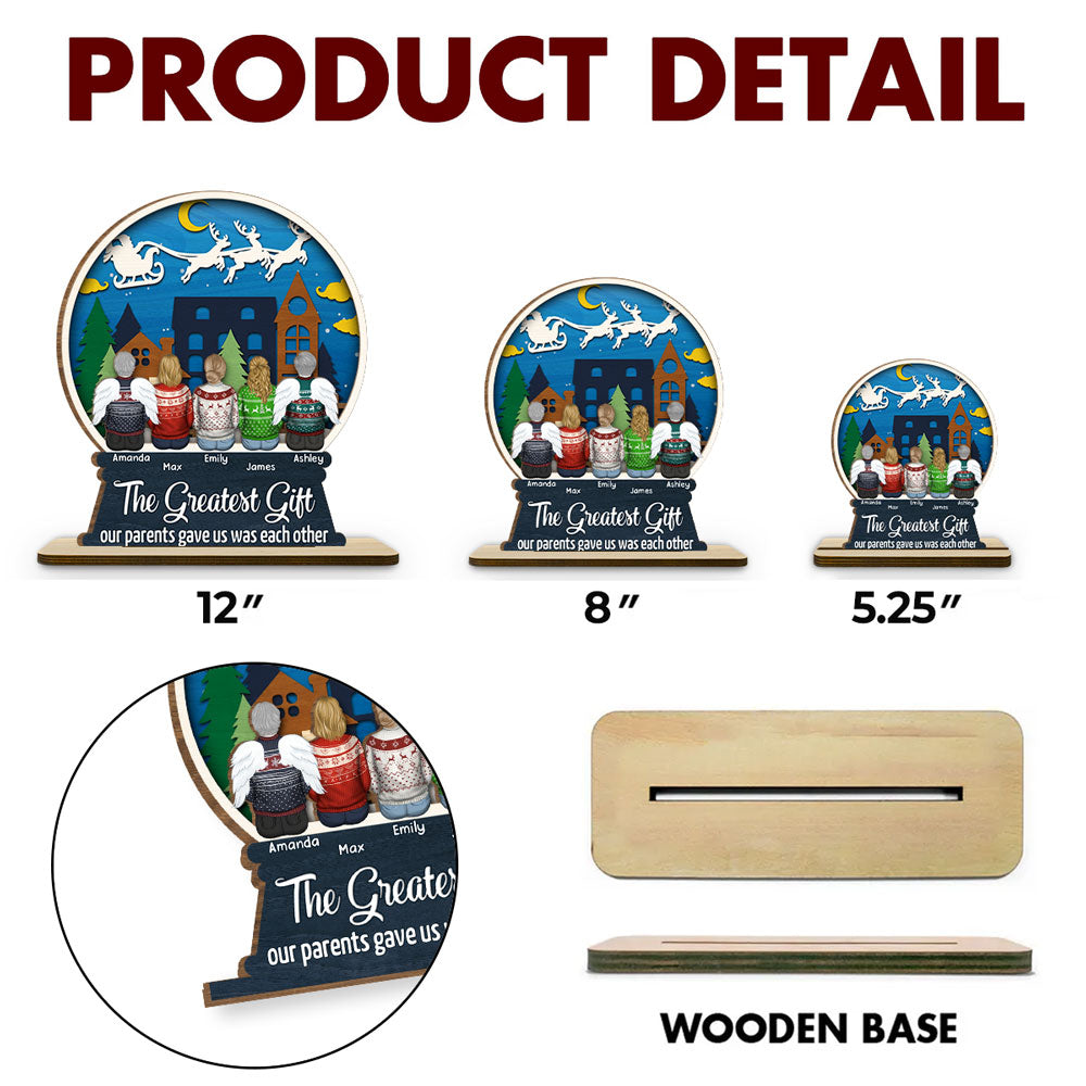 Custom Family Decor, Christmas Birthday Family Keepsake • Sibling Snowglobe - Personalized 2-Layer Wood Plaque With Flat Base