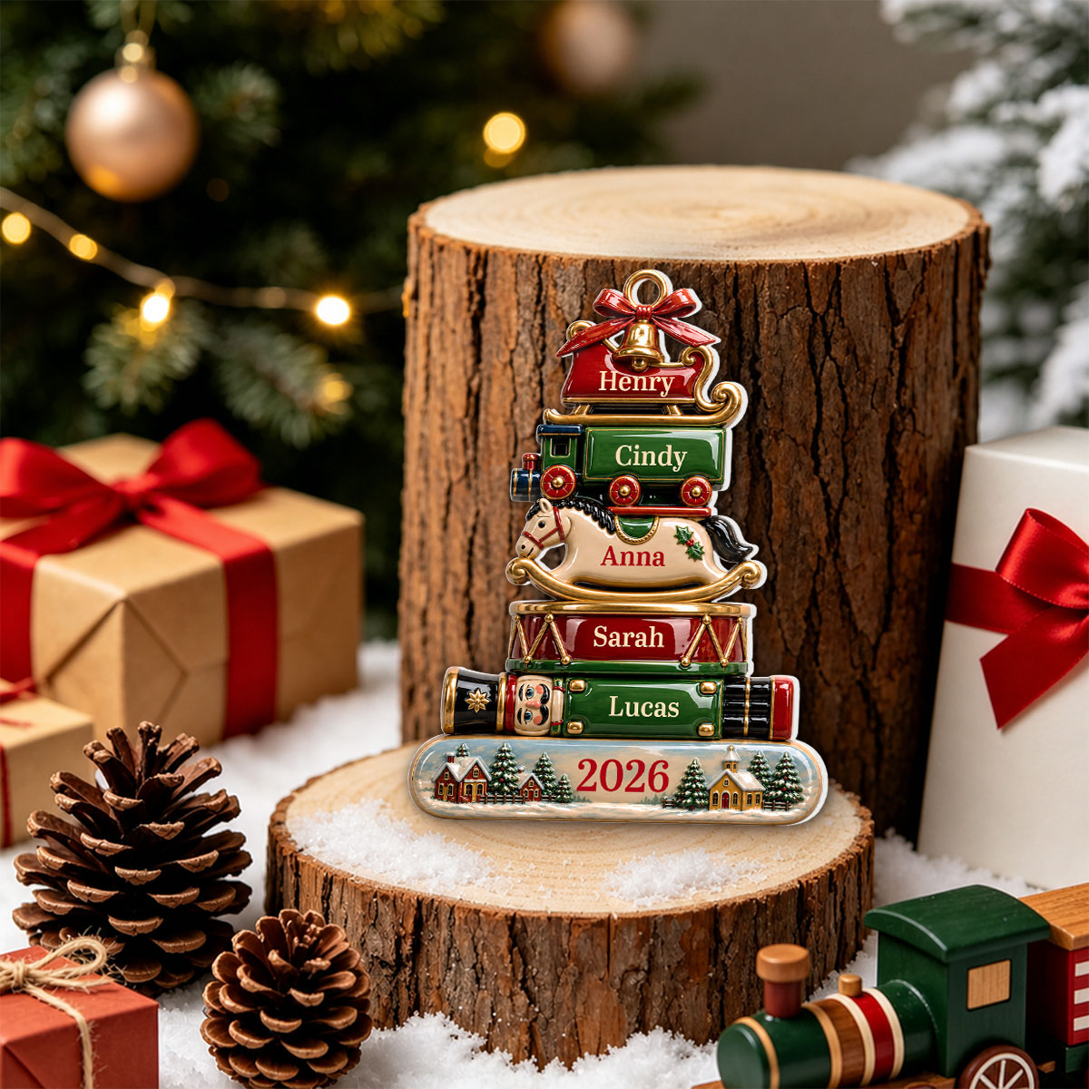 Custom Family Ornament, Christmas Gift for Family Members •  Family 2026 - Personalized 3D White Acrylic Ornament