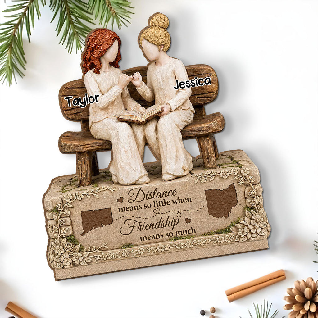 Custom Friendship Decor, Christmas Birthday Gifts For Best Friend • Besties Across The Miles - Personalized 2-Layer Wood Plaque With Flat Base