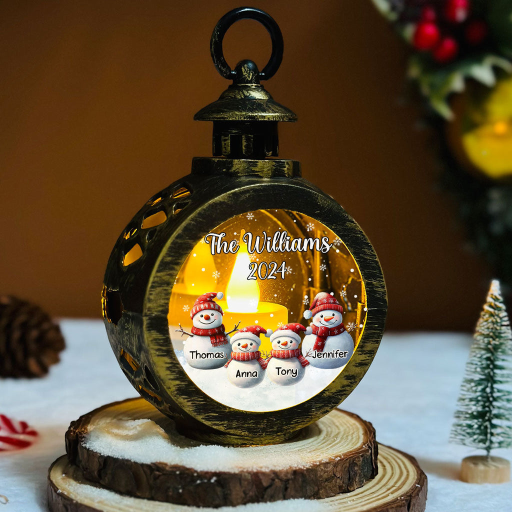 Custom Name Family Christmas Gifts, Holiday Decor • Snowman Family Christmas - Personalized Christmas Lantern