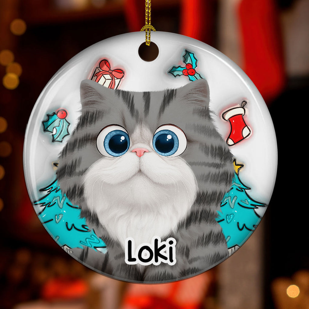 Custom Keepsake Christmas Ornament •  Cat Is Santa - Personalized 3D Inflated Effect Ceramic Ornament
