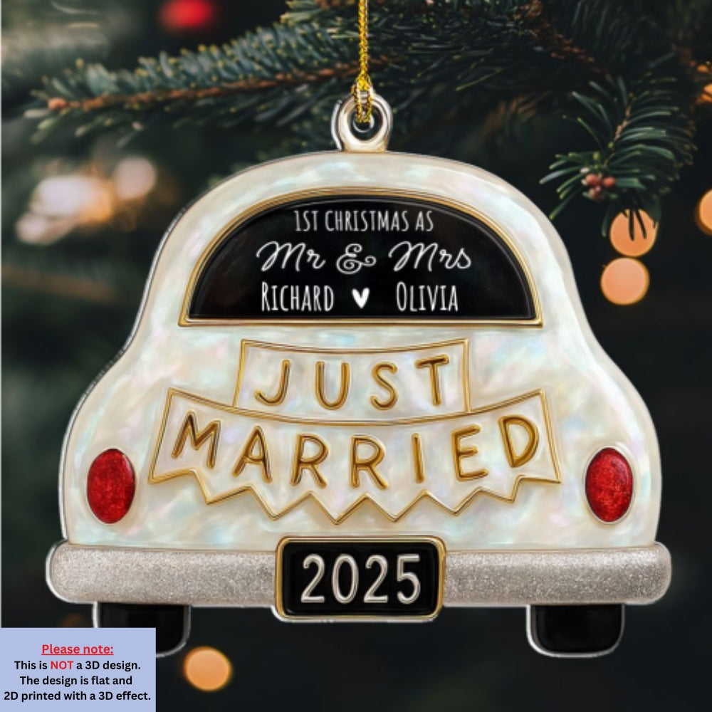 Custom First Christmas Ornament Married, Gift for Newlyweds •  Save The Date - Personalized 3D Effect Acrylic Ornament