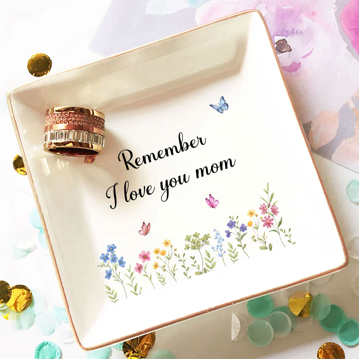 Custom Mom Trinket Dish, Birthday Christmas Gift • I Love You Mom - Personalized Jewelry Dish