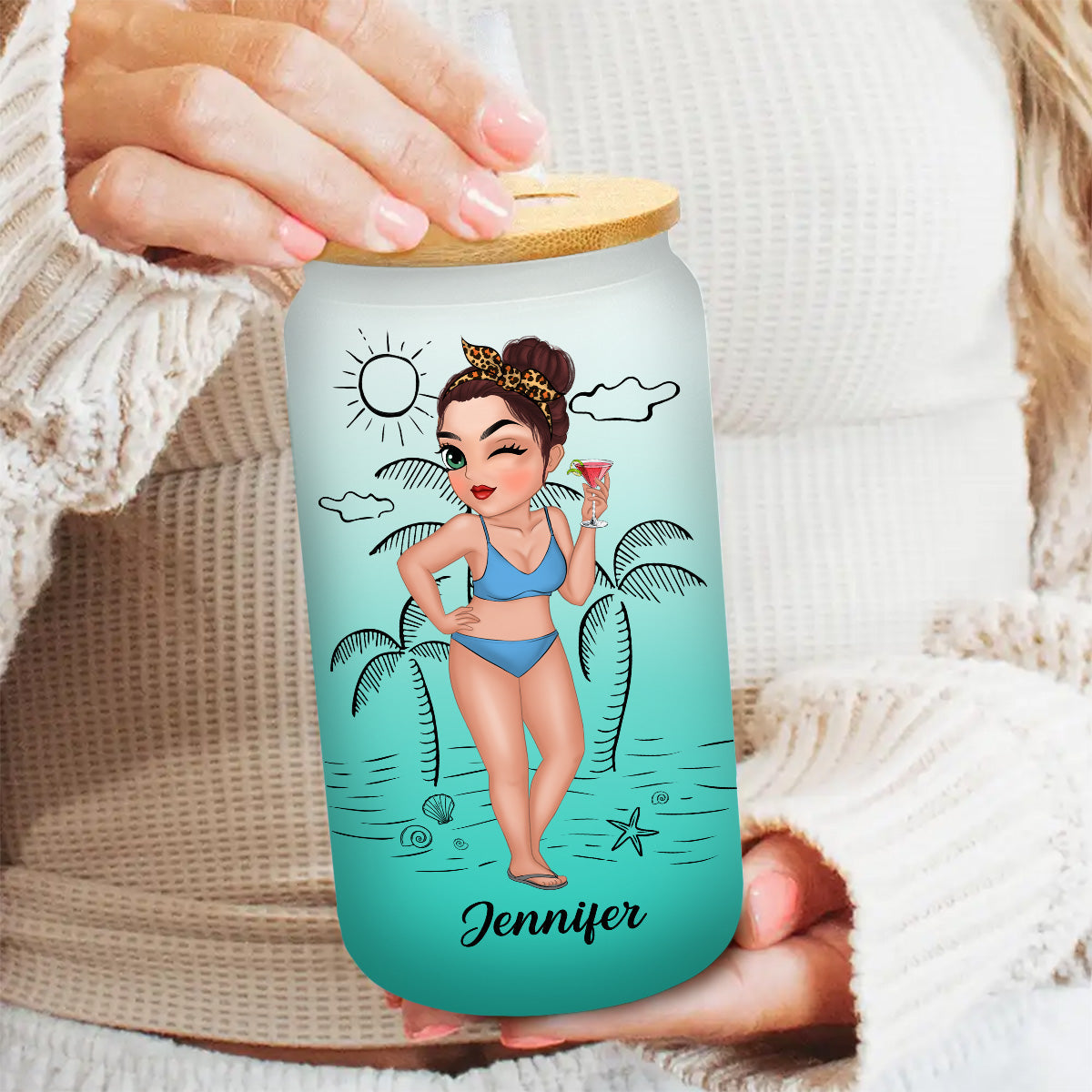 Tanned And Tipsy - Personalized Ombre Frosted Glass Can