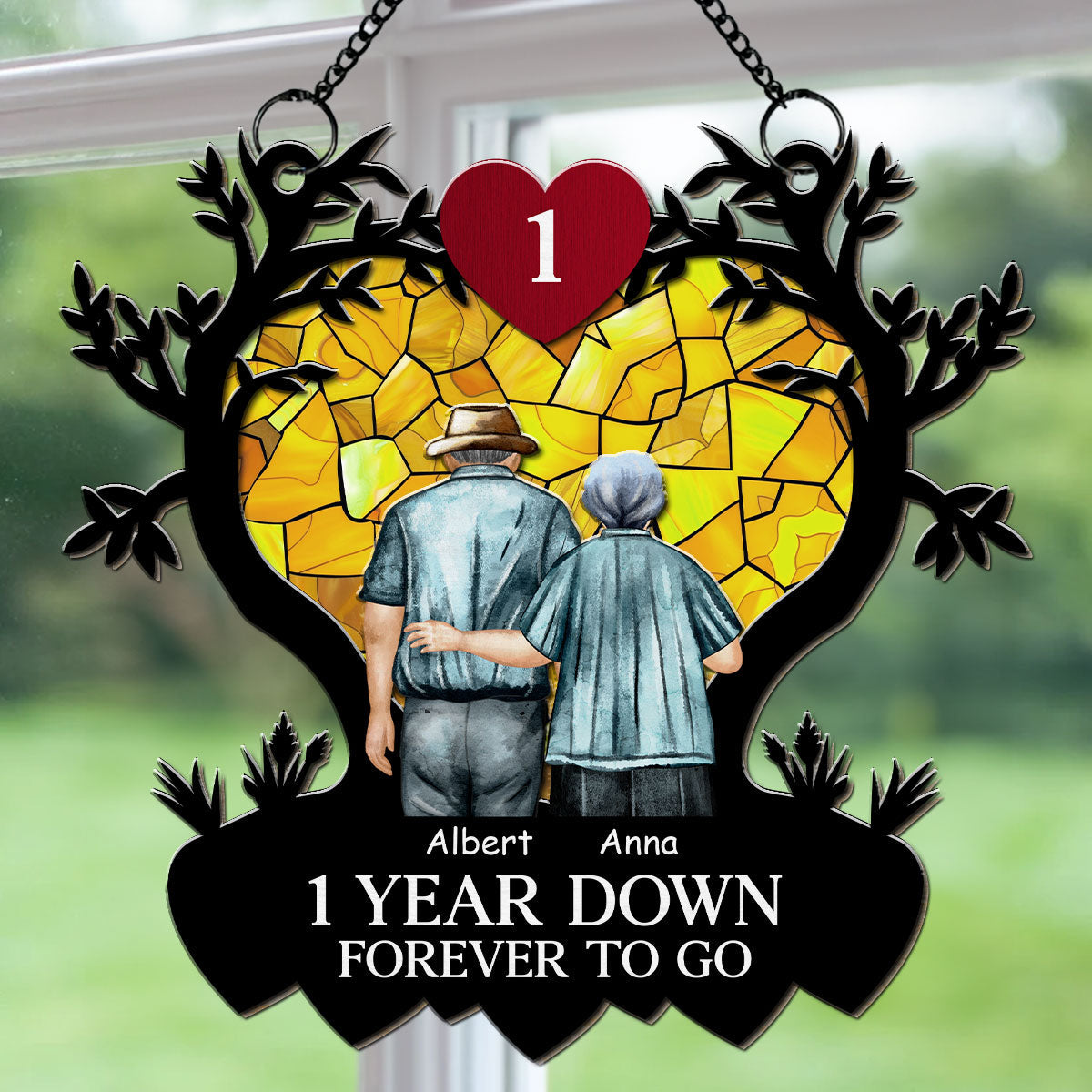 Custom Couple Hanging Decor, Anniversary Valentine's Day Gifts • Many Years Down Forever To Go - Personalized Suncatcher