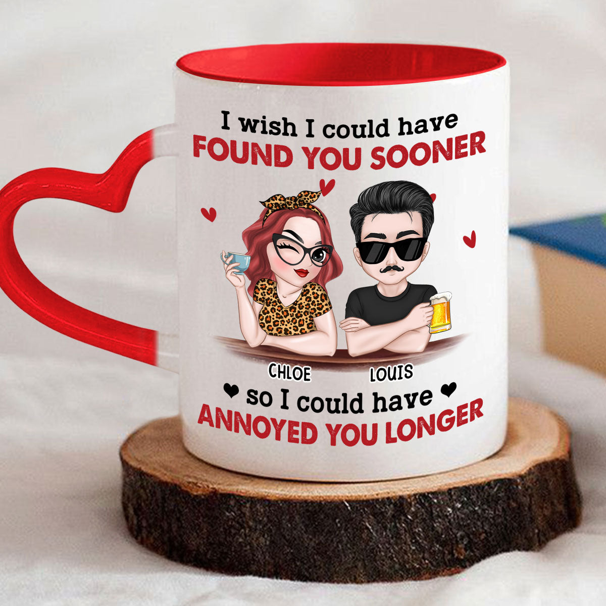 Custom Anniversary Keepsake Gifts For Couple • I Wish I Could - Personalized Heart Handle Mug