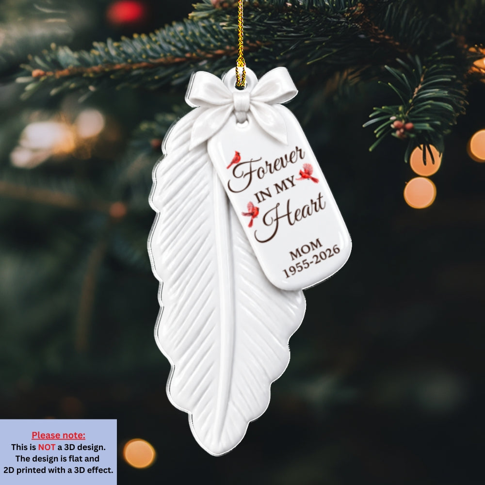 Custom Memorial Christmas Ornament, Sympathy Keepsake •  A Feather From Heaven - Personalized 3D Effect Acrylic Ornament