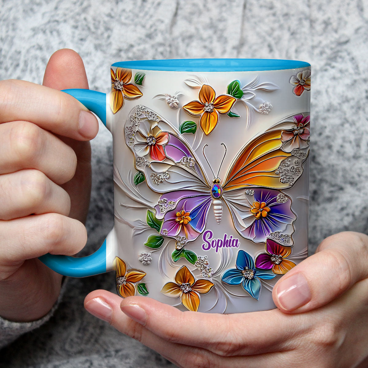 Custom Best Friend, Christmas & Birthday Friendship Keepsake Gift • Stunning Butterfly - Personalized 3D Inflated Effect Accent Mug
