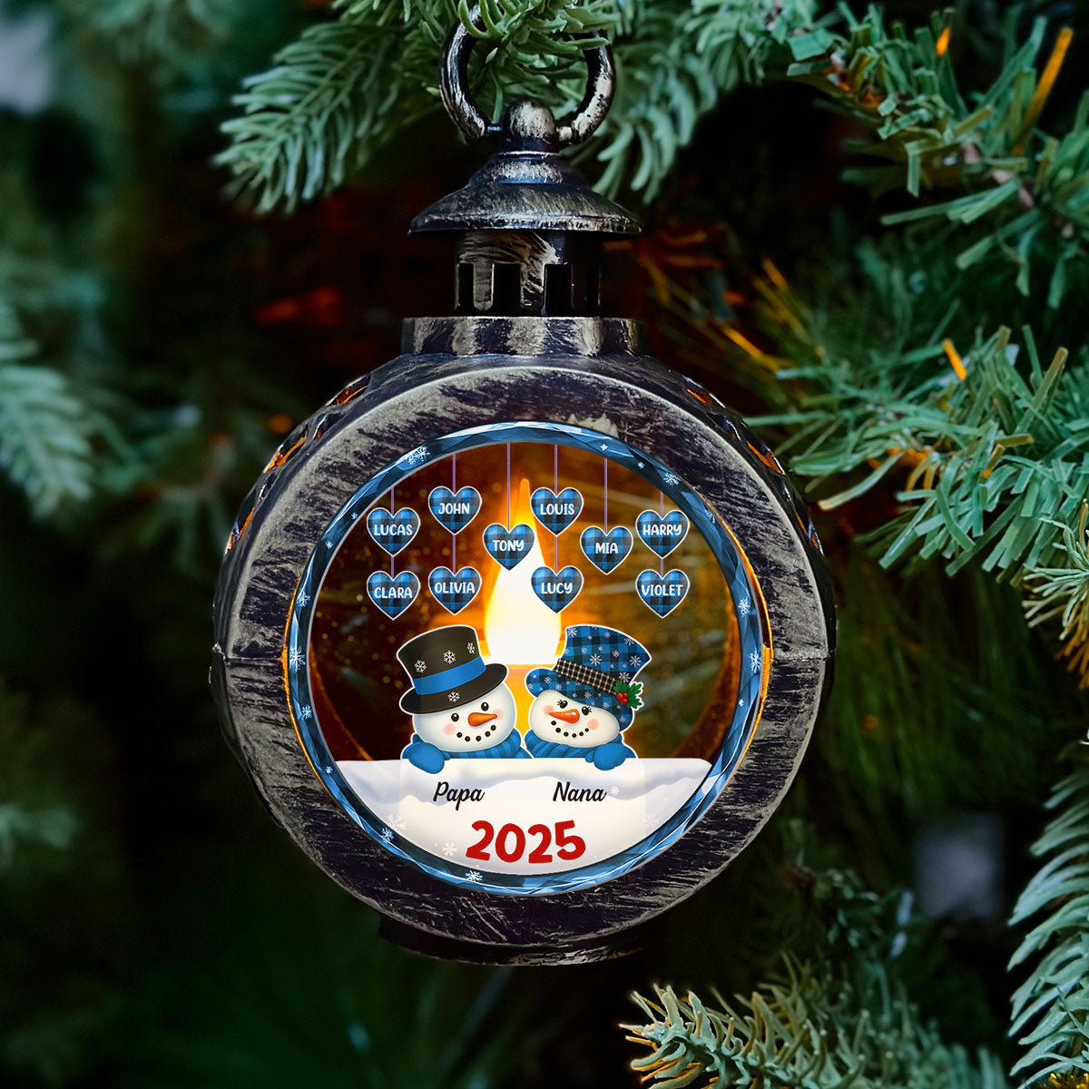 Custom Name Christmas Gifts for Grandma, Holiday Decor • Grandparents Snowman Christmas - Personalized Christmas Lantern