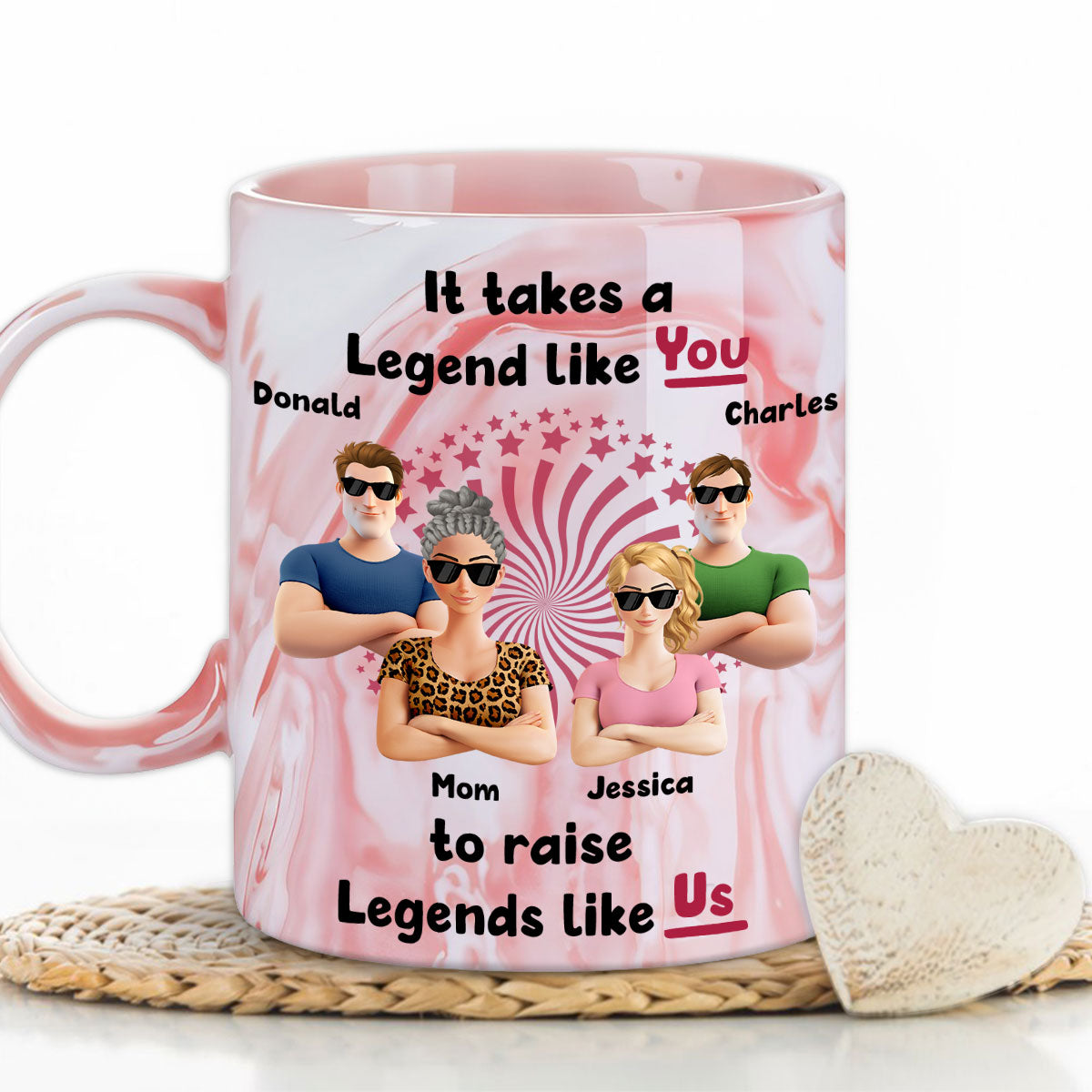 Custom Mother's Day Gift for Mom & Grandma • Moms Create Legends With Love - Personalized Pink Marble Mug