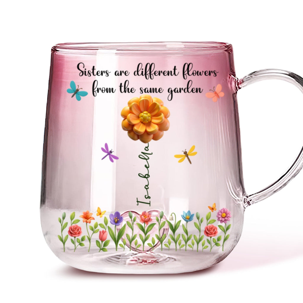 Custom Christmas & Birthday Gift For Sister • Sisters Are Flowers - Personalized Pink Gradient Glass Mug