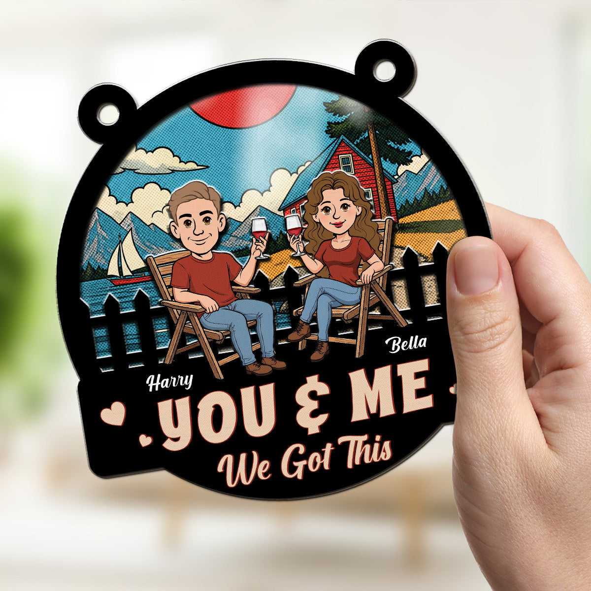 Custom Couple Hanging Decor, Anniversary Valentine's Day Gifts • Two Hearts One Journey - Personalized Suncatcher