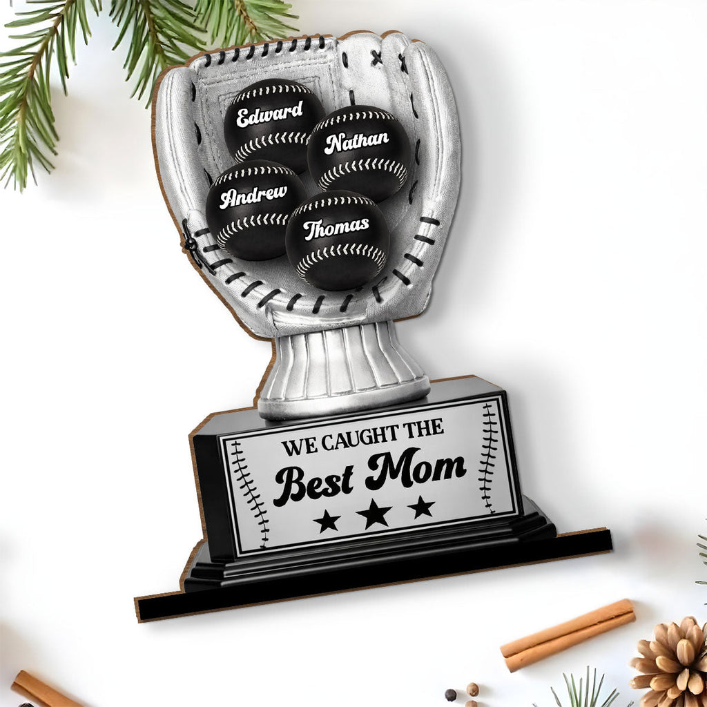 Custom Mother's Day Decor, Gift for Mom & Grandma • Perpetual Baseball Trophy - Personalized 2-Layer Wood Plaque With Flat Base