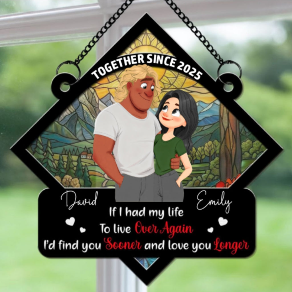 Custom Couple Hanging Decor, Anniversary Valentine's Day Gifts • Love You Longer - Personalized Suncatcher