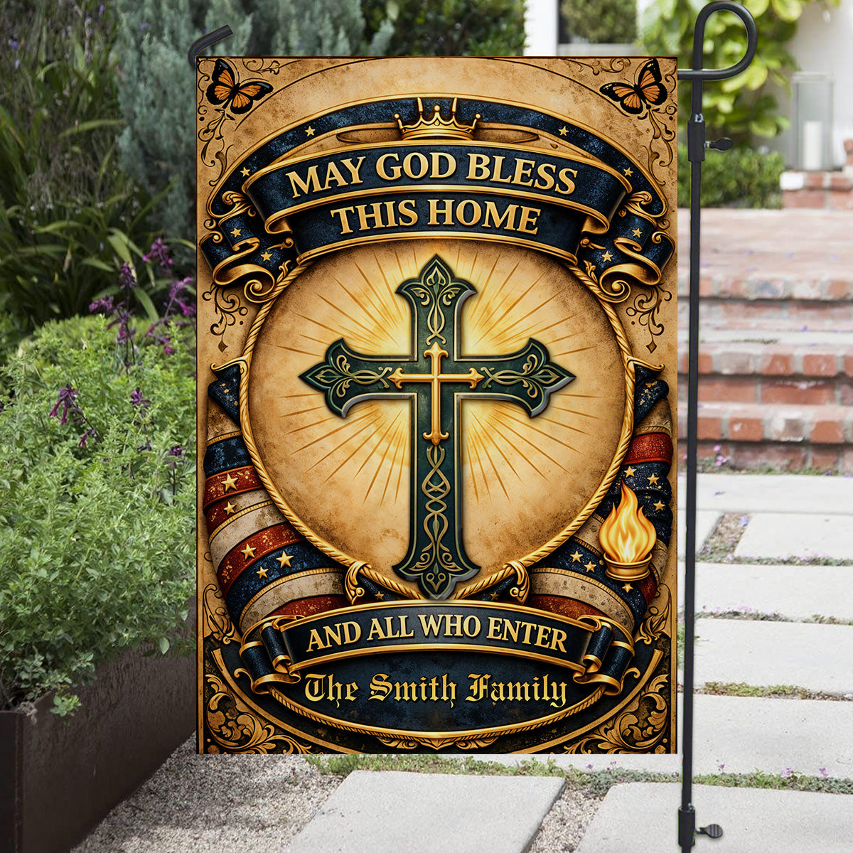 God Bless This Home - Personalized 3D Effect Flag