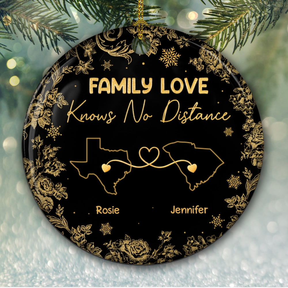 Custom Keepsake Christmas Ornament •  Miles Apart Close At Heart - Personalized Ceramic Ornament