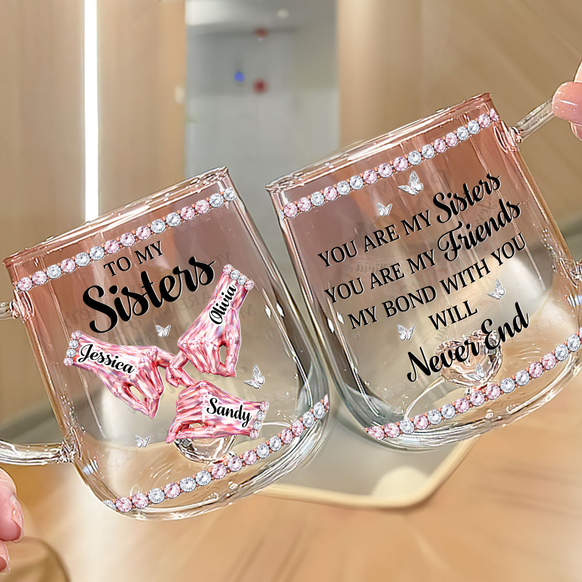 Custom Christmas & Birthday Gift For Sister • Sisters Always Stand Together - Personalized Pink Gradient Glass Mug