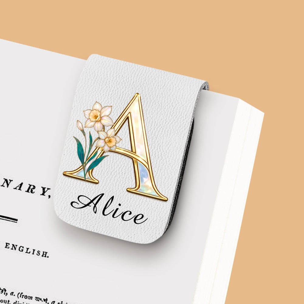 Custom Christmas Birthday Bookish Gifts For Book Lovers, Bookworms • Floral Monogram - Personalized Leather Bookmark
