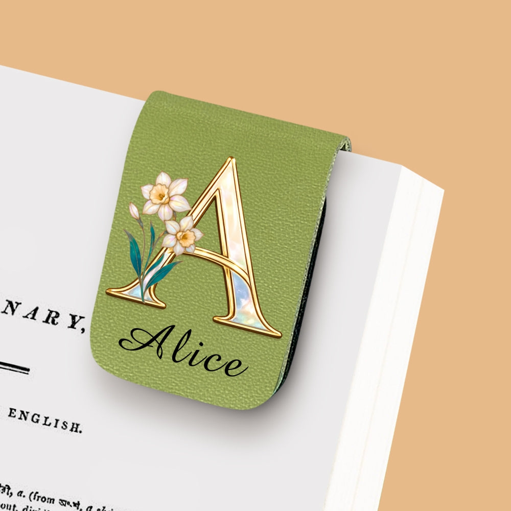 Custom Christmas Birthday Bookish Gifts For Book Lovers, Bookworms • Floral Monogram - Personalized Leather Bookmark