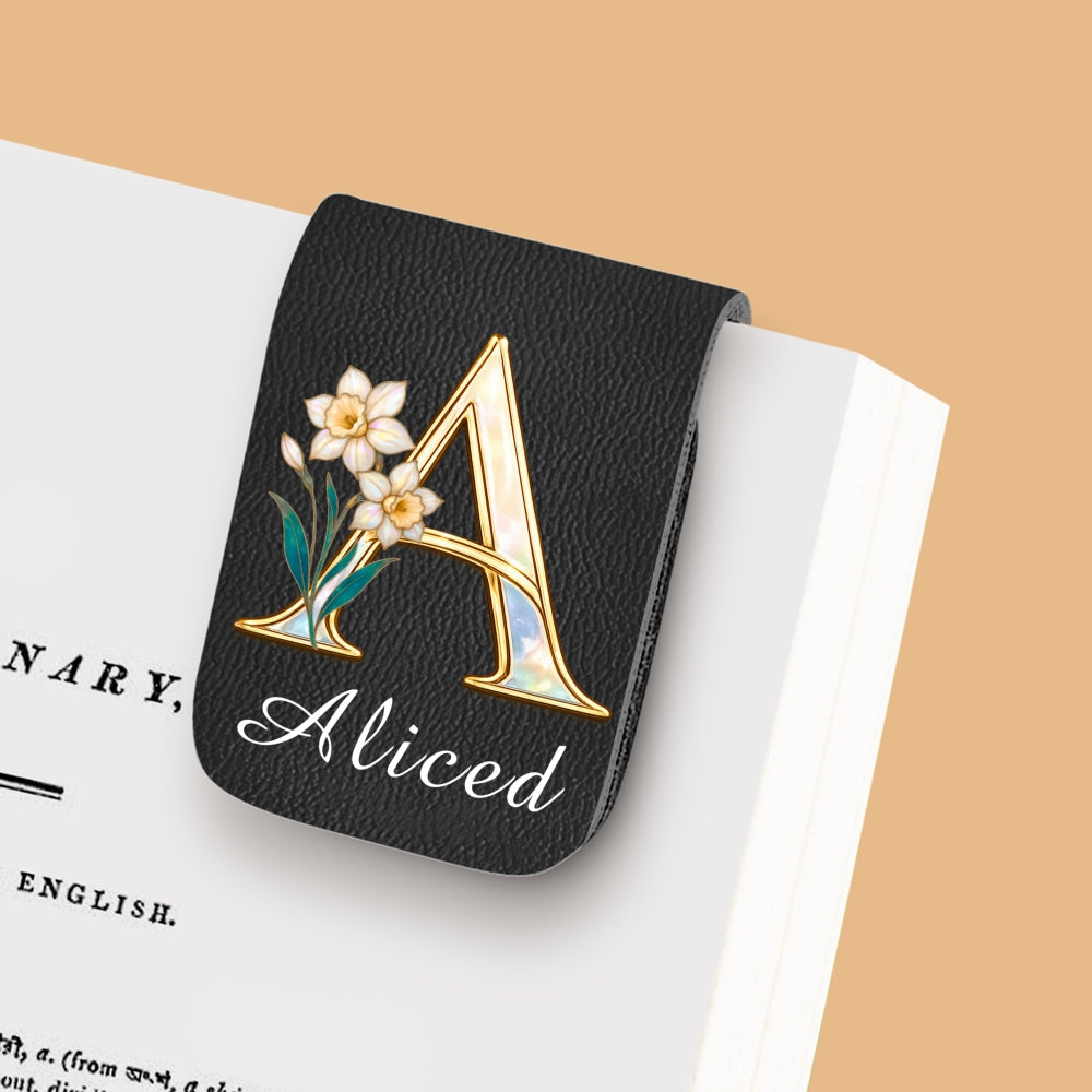 Custom Christmas Birthday Bookish Gifts For Book Lovers, Bookworms • Floral Monogram - Personalized Leather Bookmark