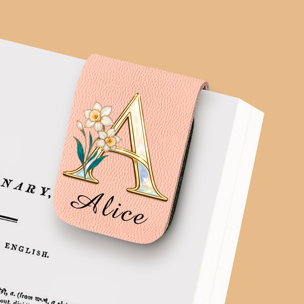 Custom Christmas Birthday Bookish Gifts For Book Lovers, Bookworms • Floral Monogram - Personalized Leather Bookmark
