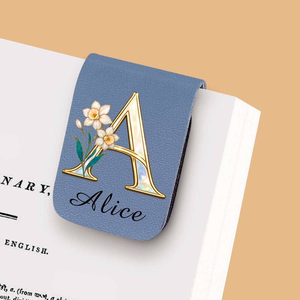 Custom Christmas Birthday Bookish Gifts For Book Lovers, Bookworms • Floral Monogram - Personalized Leather Bookmark