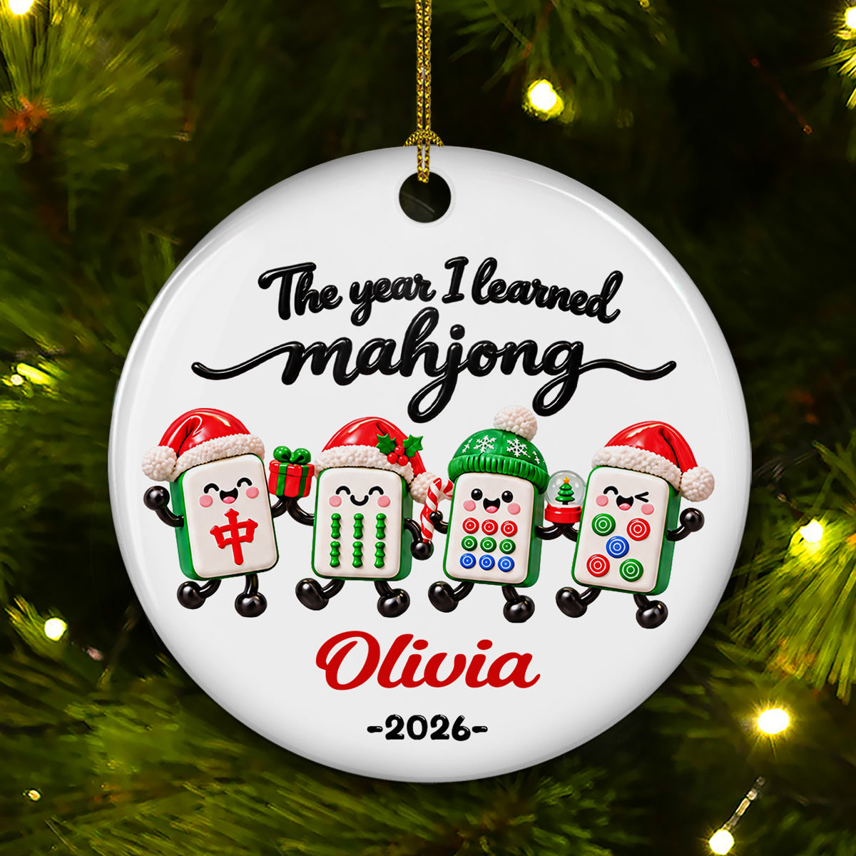 Custom Friendship Christmas Ornament, Best Friend Gift •  A Year Full Of Mahjong - Personalized Ceramic Ornament