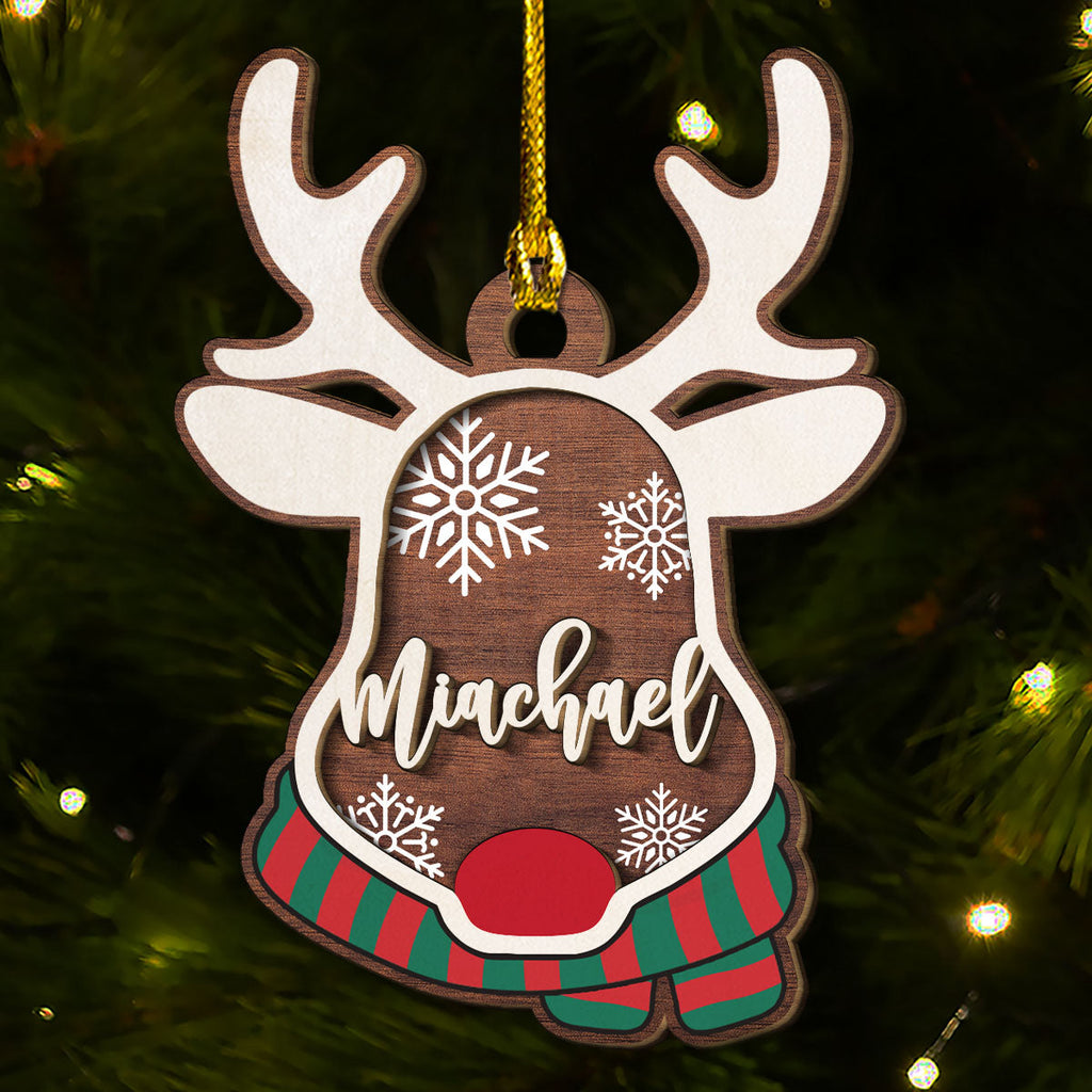 Custom Keepsake Christmas Ornament •  Reindeer Christmas - Personalized 2-Layered Wood Ornament