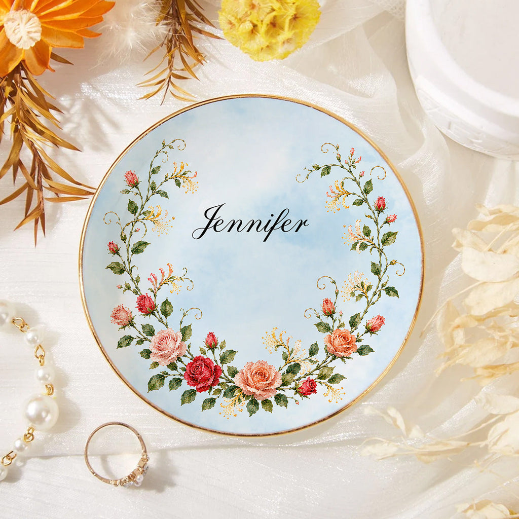 Custom Bestie Trinket Dish, Birthday Christmas Gift For Best Friend • Blooming Season - Personalized Jewelry Dish