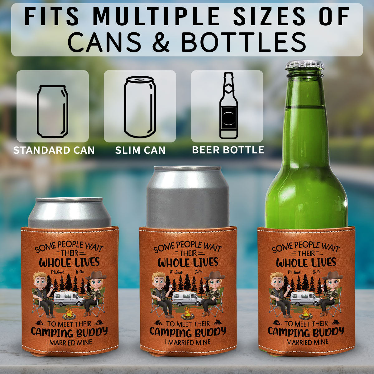 Sharing Every Campfire Night - Personalized Leather Can Cooler Holder