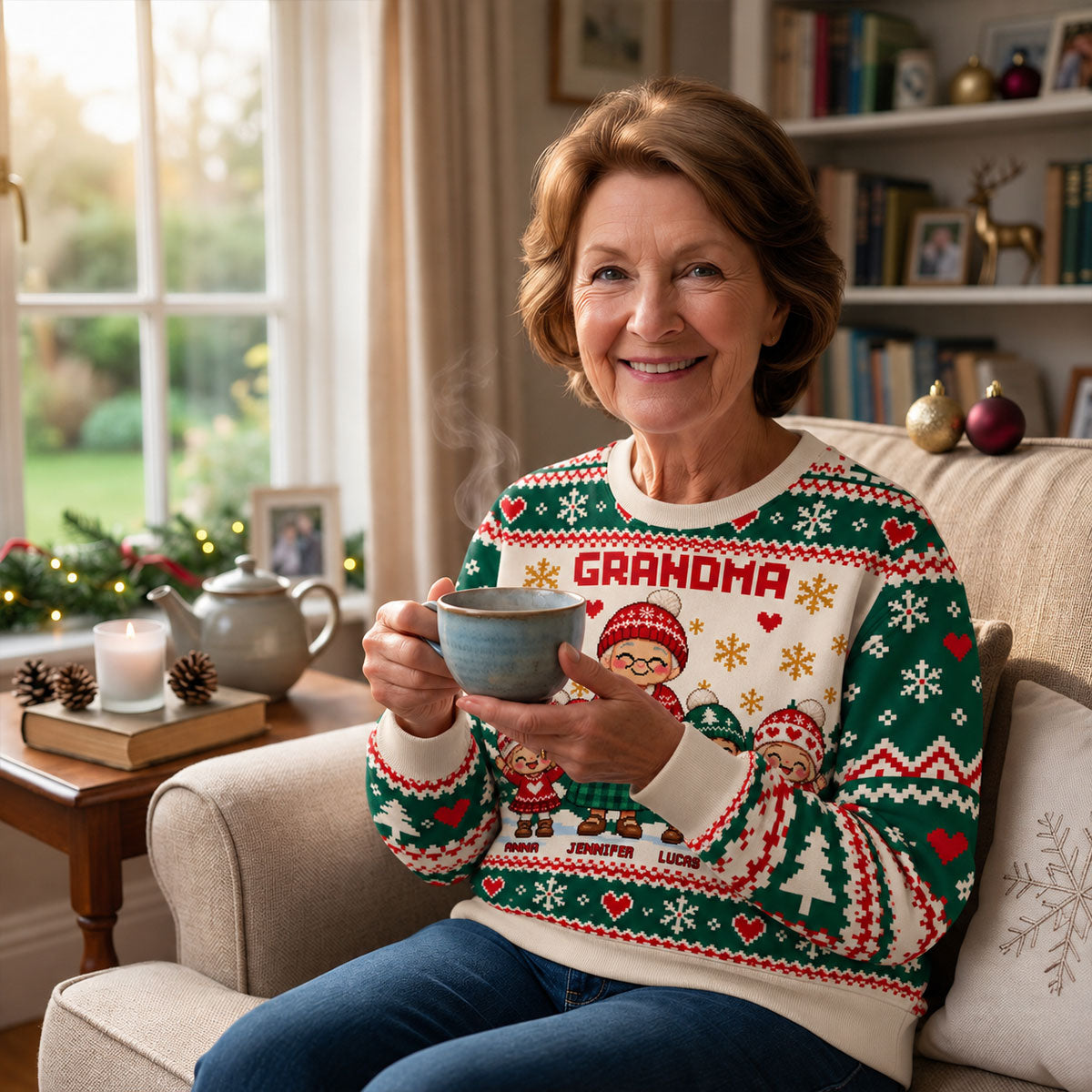 Custom Grandma Christmas Sweatshirt, Gift for Mothers • Grandma With Kids - Personalized All-Over-Print Sweatshirt
