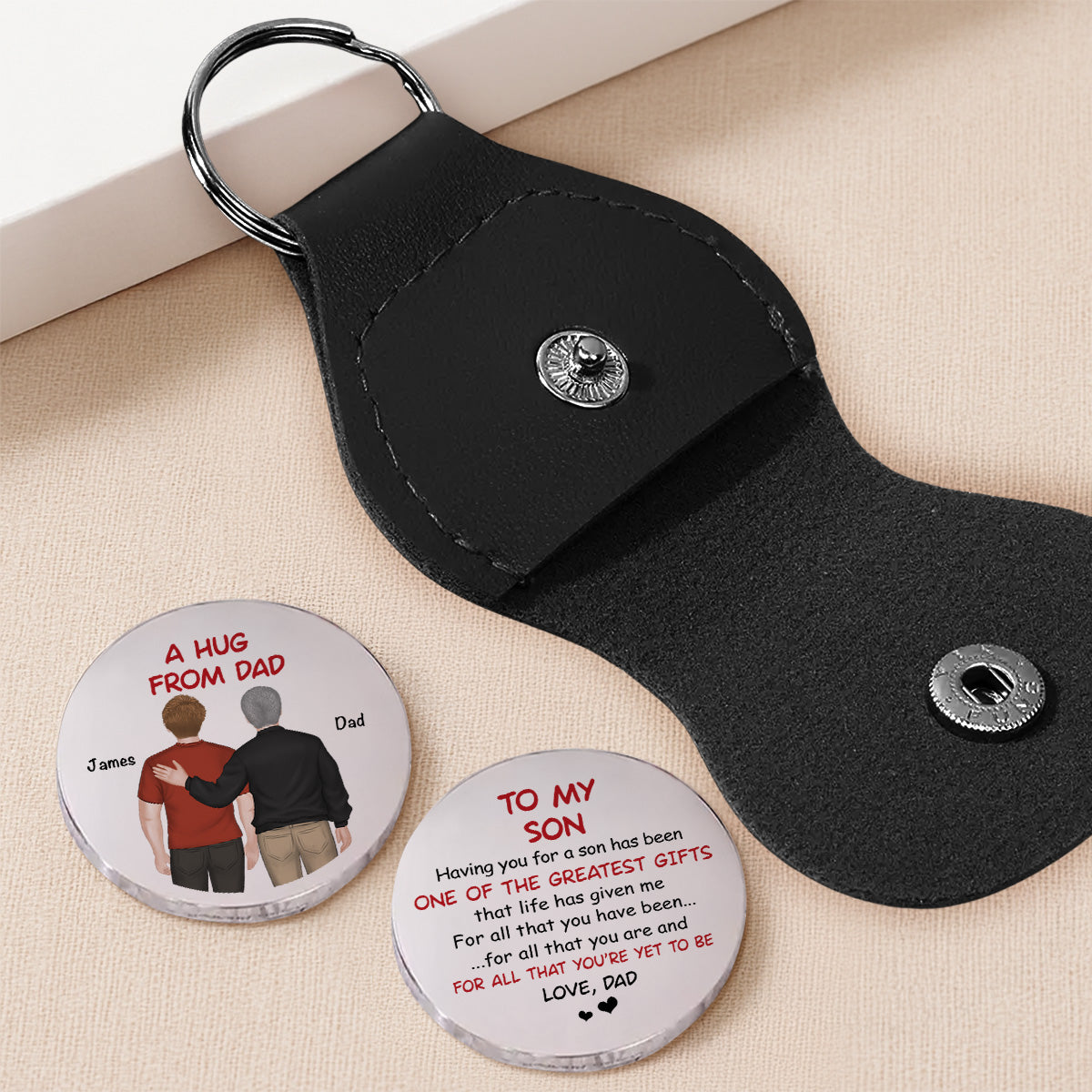 Custom Coin Keychain for Son, Father's Day Birthday Gifts • The Greatest Gifts From Dad - Personalized Pocket Hug