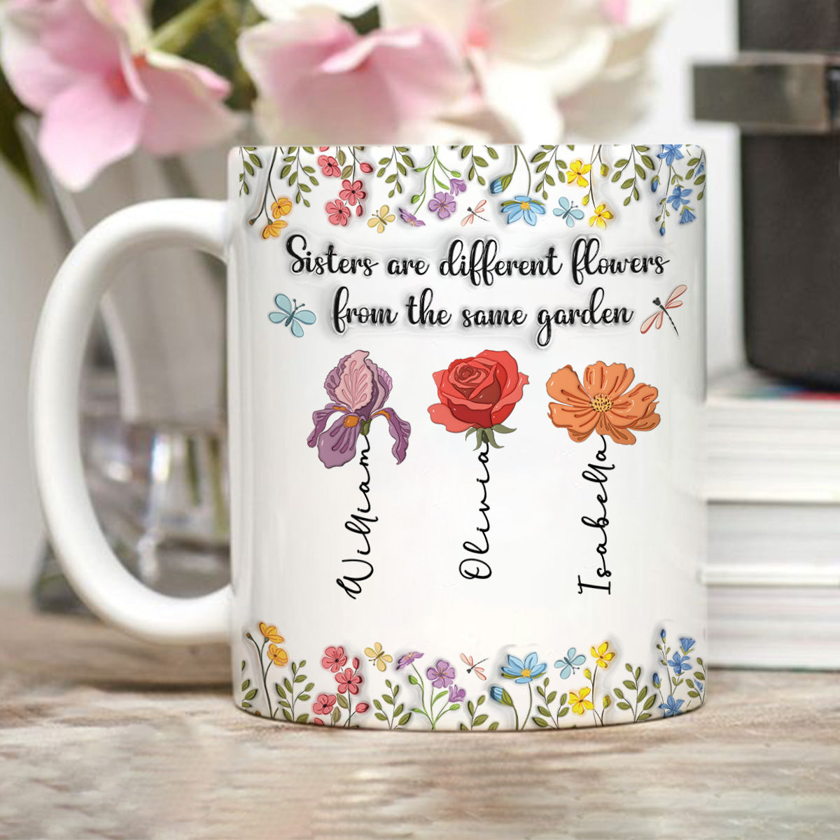 Custom Best Friend, Christmas & Birthday Friendship Keepsake Gift • Different Flowers From The Same Garden - Personalized 3D Inflated Effect Mug