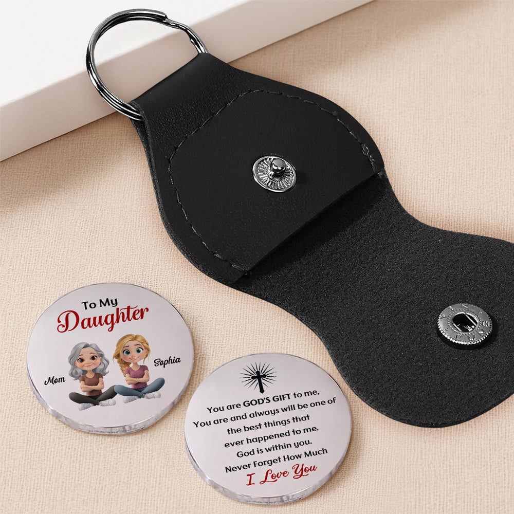 Custom Daughter Coin Keychain, Christian Gift, Faith Keepsake • God Within You - Personalized Pocket Hug