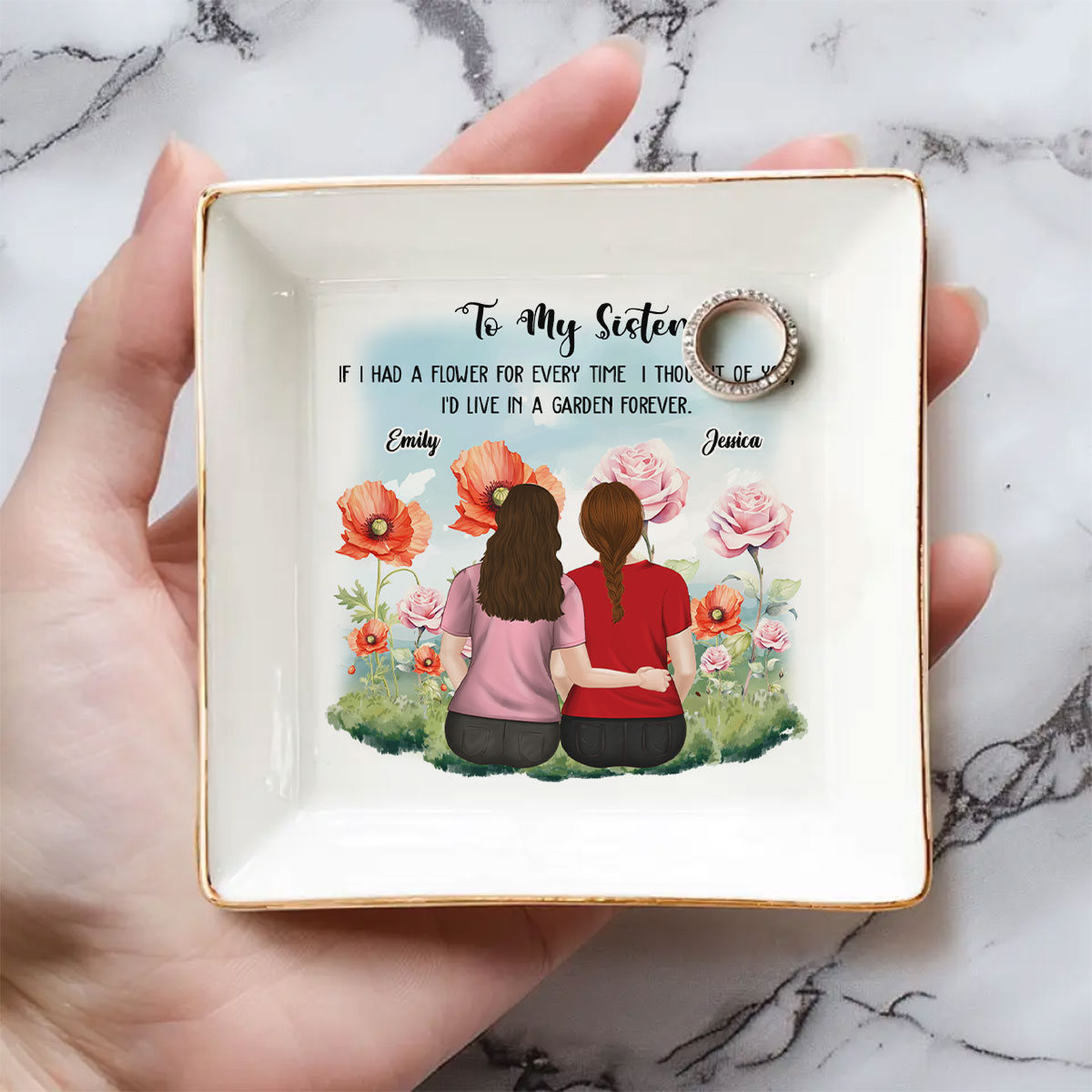 Custom Sister Trinket Dish, Birthday Christmas Gift for Sister • Always Thinking Of You Sister- Personalized Jewelry Dish