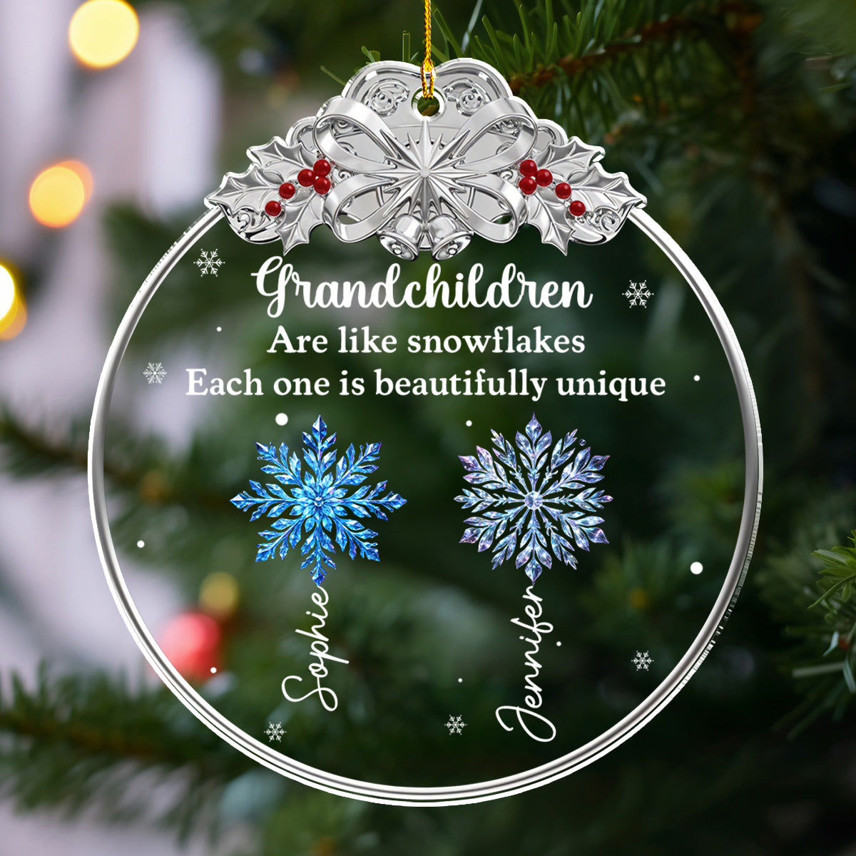 Custom Family Ornament, Christmas Gift for Family Members •  Grandchildren Are Like Snowflakes - Personalized 3D Effect Acrylic Ornament