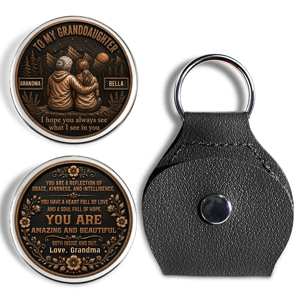 Custom Coin Keychain For Granddaughter Niece, Family Keepsake, • My Heart Goes With You - Personalized 3D Printing Pocket Hug