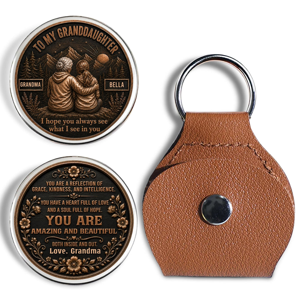 Custom Coin Keychain For Granddaughter Niece, Family Keepsake, • My Heart Goes With You - Personalized 3D Printing Pocket Hug