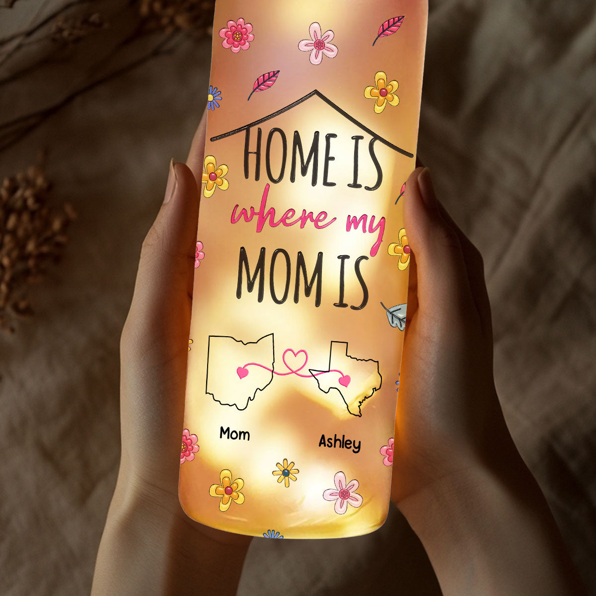 Home Is Where My Mom Is - Personalized 3D Inflated Effect Bottle Lamp
