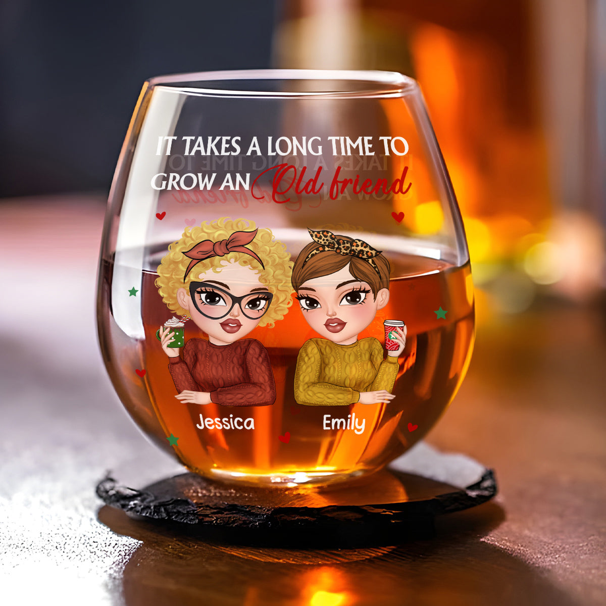 It Takes A Long Time To Grow Old Friends - Personalized Wine Glass