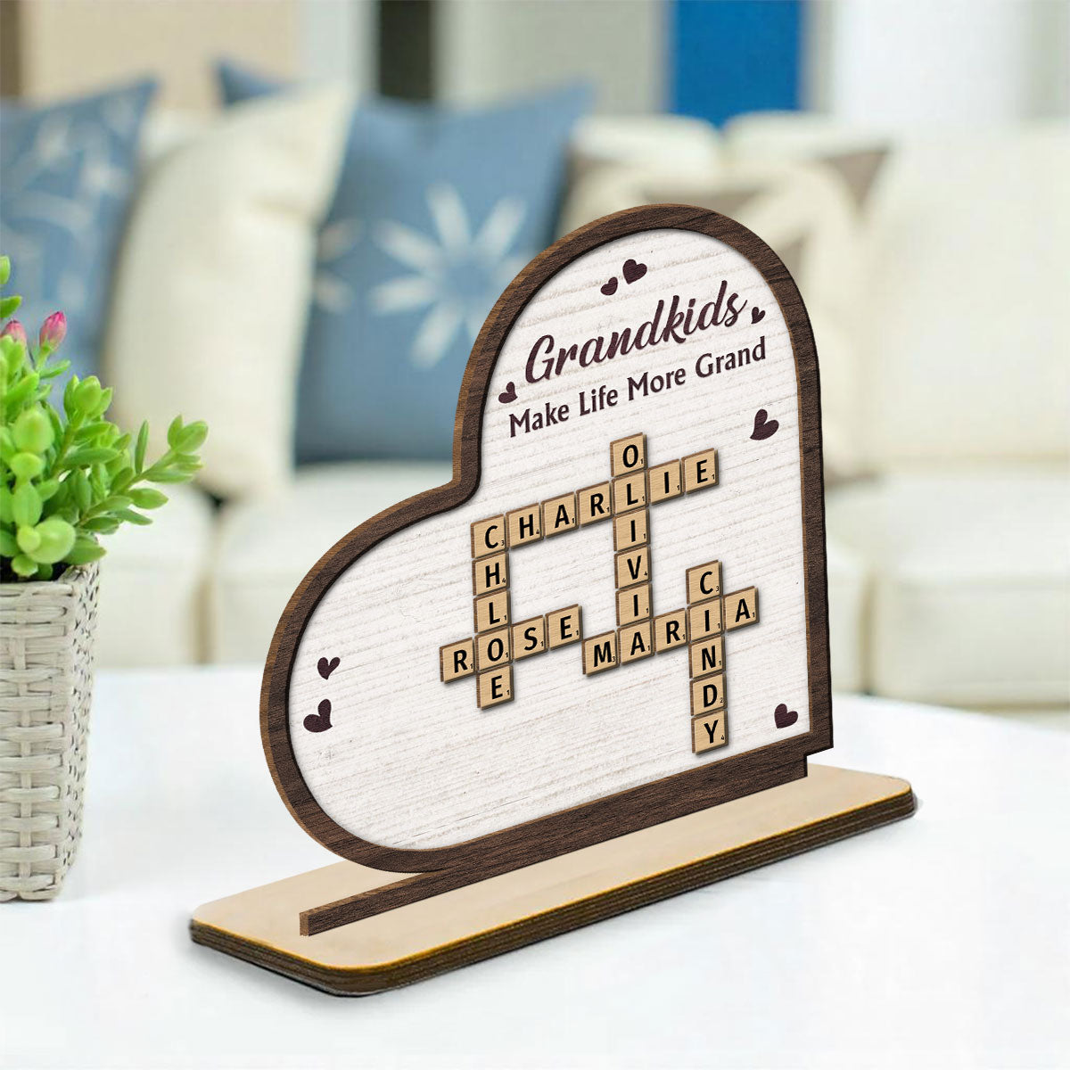 Custom Mother's Day Decor, Gift for Mom & Grandma • Grandkids Make Life Grand - Personalized 2-Layer Wood Plaque With Flat Base