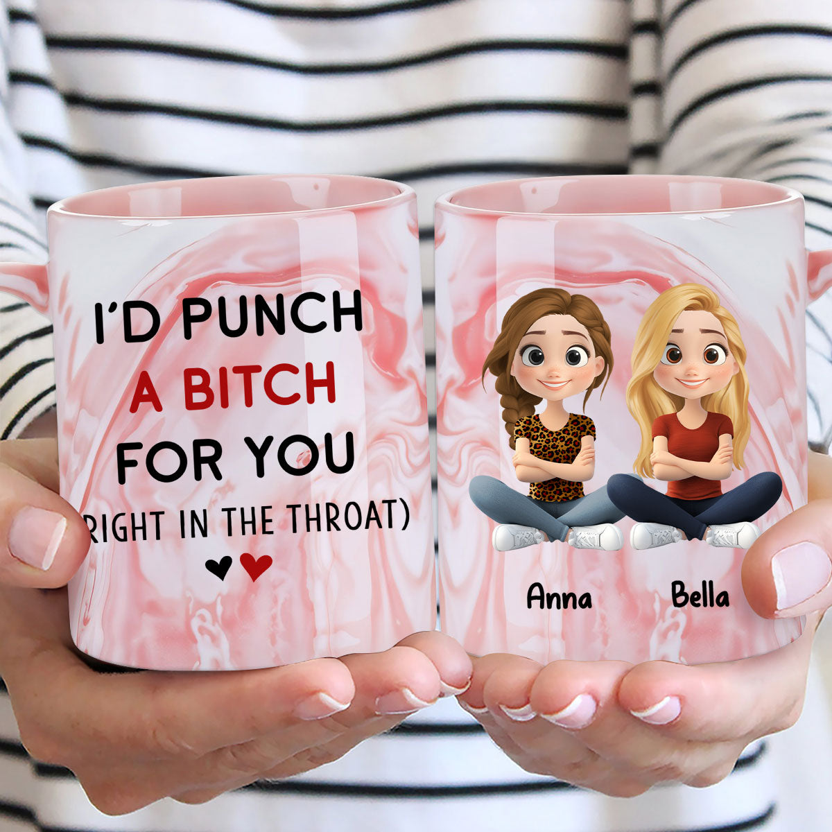 Custom Best Friend, Christmas & Birthday Friendship Keepsake Gift • Lovely Besties - Personalized Pink Marble Mug