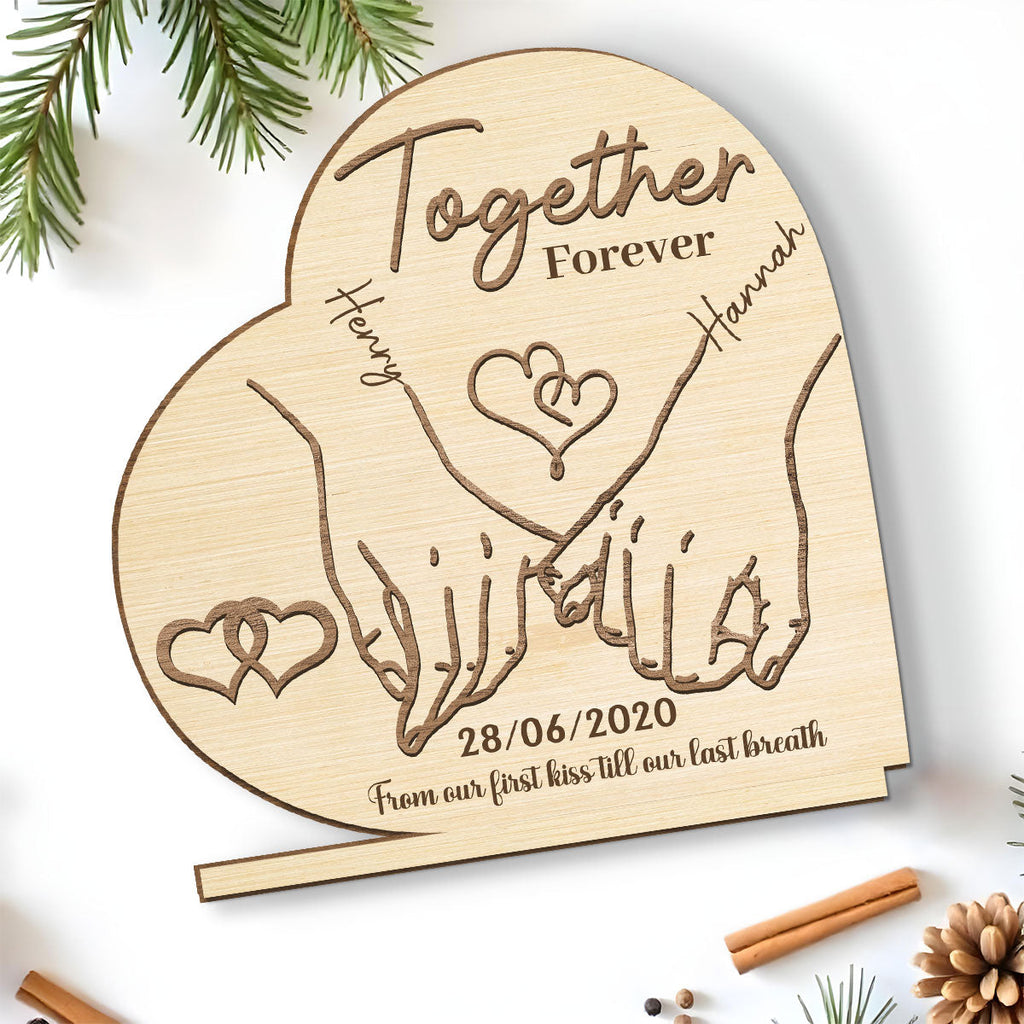 Custom Decor for Husband, Gift for Him • Together Forever Ver 2 - Personalized 2-Layer Wood Plaque With Flat Base