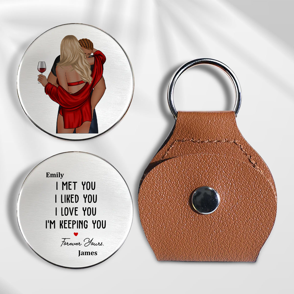 Custom Coin Keychain for Husband, Couple Anniversary Valentine's Day Gifts • I Knew I Belonged To You - Personalized Pocket Hug
