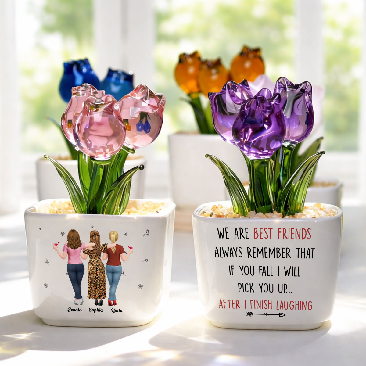 Custom Flower Keepsake, Glass Home Decor Gift for Best Friend • I Will Pick You After - Personalized Glass Everlasting Tulips