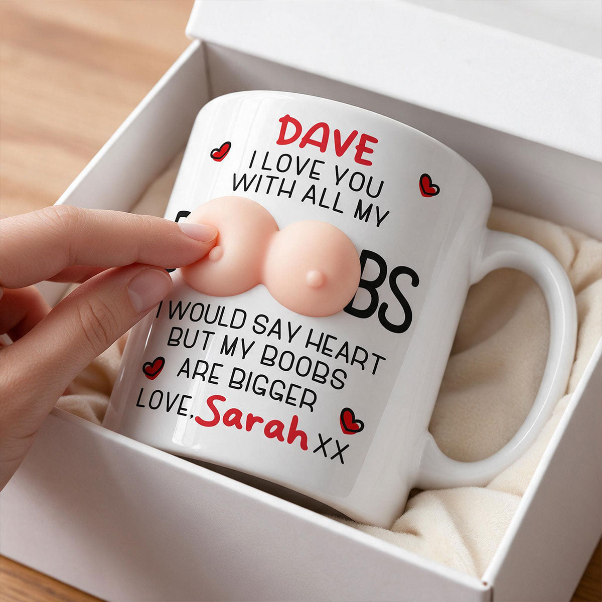 Custom Anniversary Keepsake Gifts For Couple • He Loves The Package - Personalized Squishy Mug
