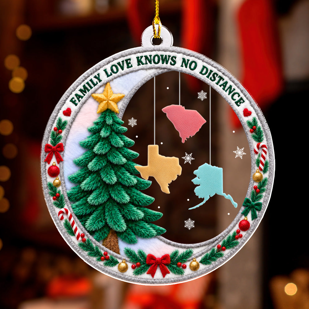 Custom Keepsake Christmas Ornament •  Hearts Together Miles Apart - Personalized Acrylic Ornament
