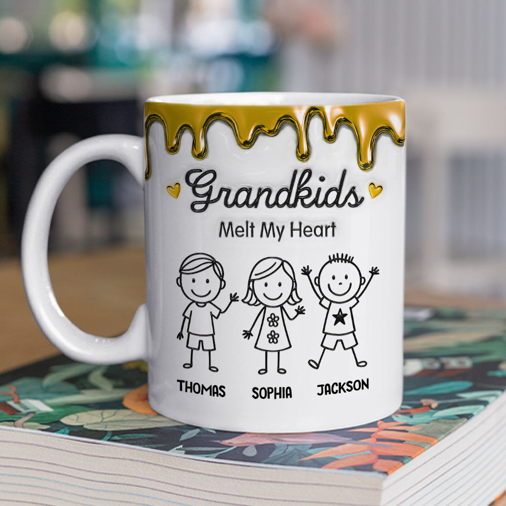 Custom Christmas & Birthday Gift For Grandma • Grandkids Melt My Heart - Personalized 3D Inflated Effect Coffee Mug