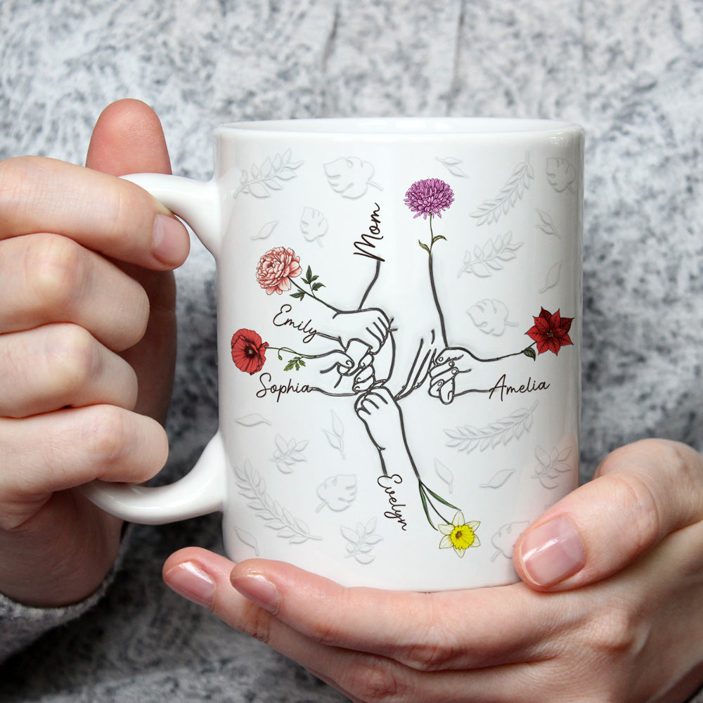 Custom Christmas & Birthday Gift for Mom • Hand In Hand, Heart In Heart - Personalized 3D Inflated Effect Mug