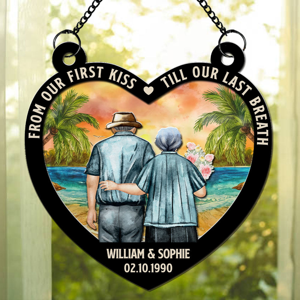 Custom Couple Hanging Decor, Anniversary Valentine's Day Gifts • From Our First Kiss - Personalized Suncatcher
